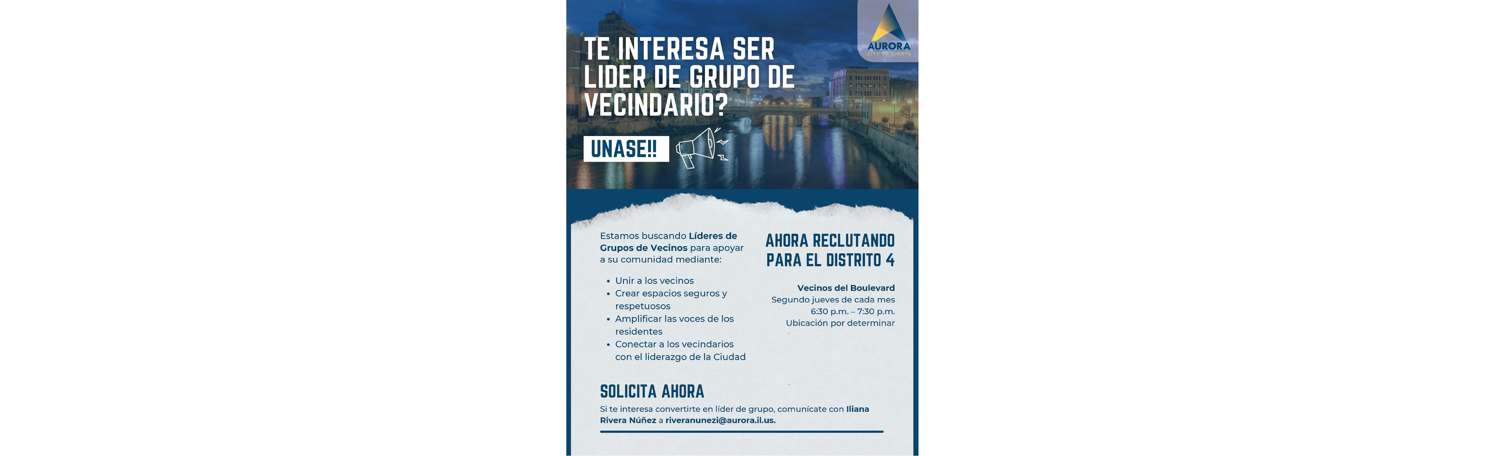 Ward 4 Neighborhood Group Flyer in Spanish.